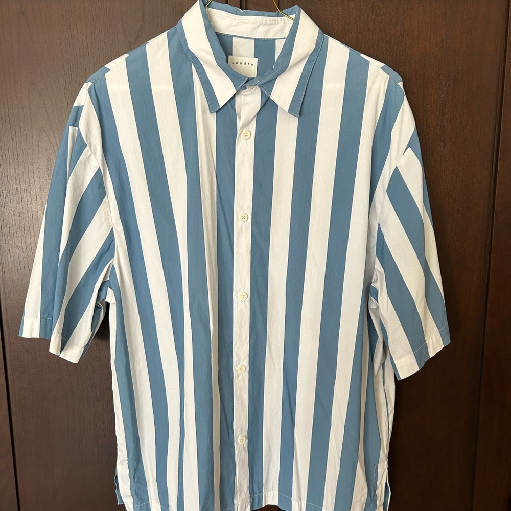 Sandro Men's Blue and White Striped Casual Shirt